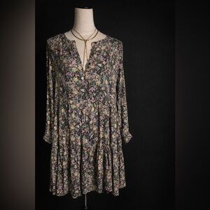Function & Fringe Edit | Zara Floral Boho Mini Dress Tiered Long Sleeve